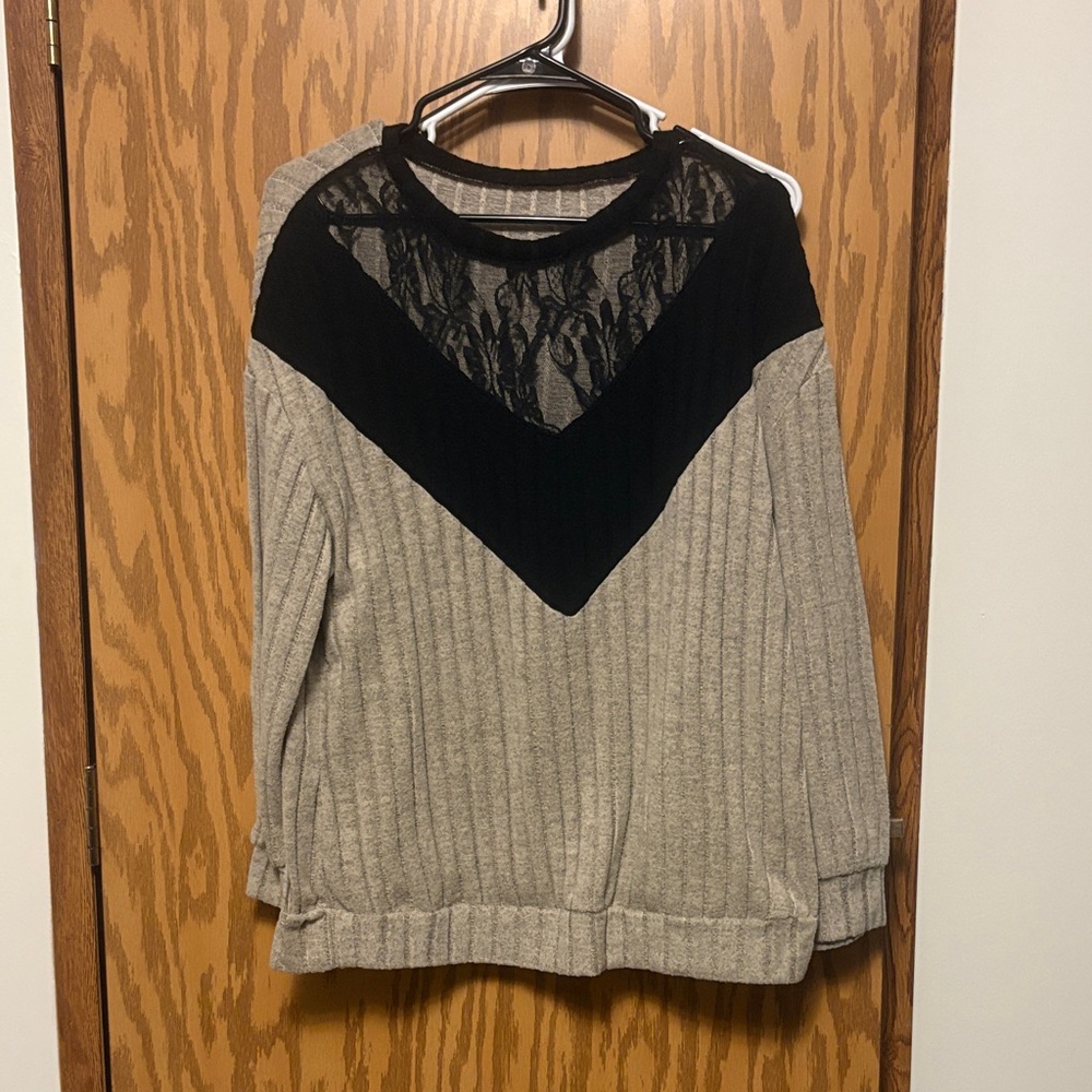 SHEIN Black and Gray Lace Top
